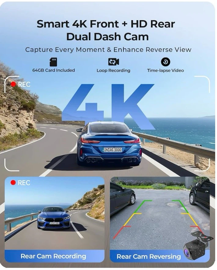 9.26" Wireless Carplay Screen for Car with 4K Dash Cam - photo 4
