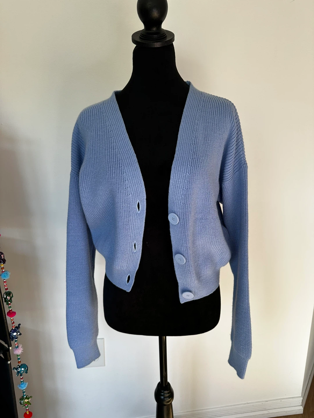 Light Blue Button-Front Knit Cardigan