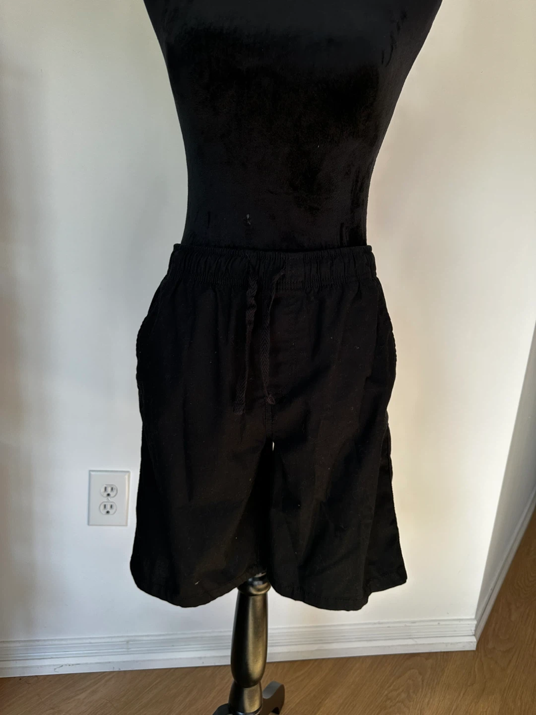 Black Cotton Drawstring Shorts