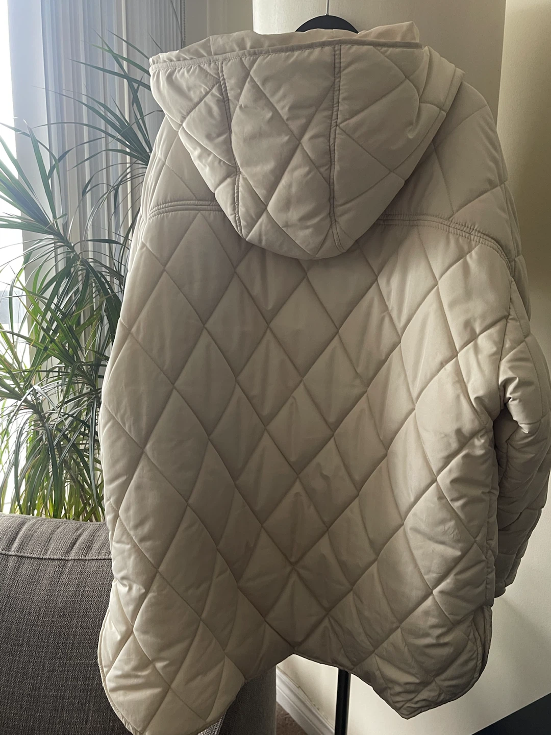 Zara Quilted Hooded Jacket - Cream, Size L - photo 3