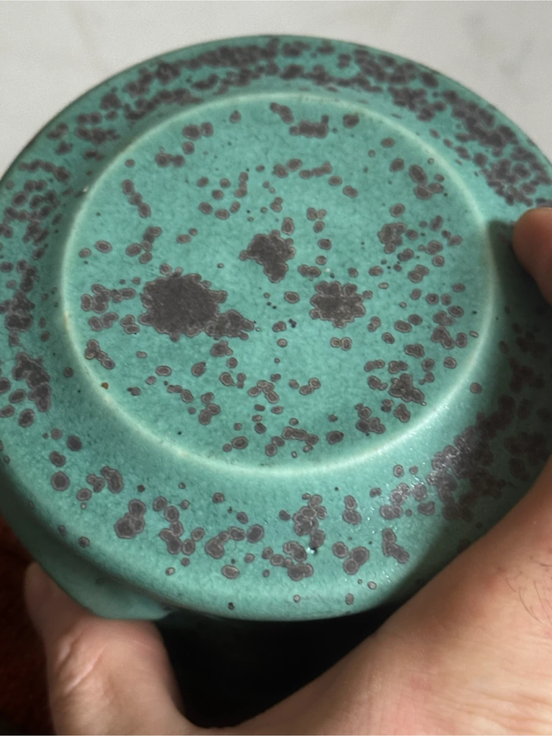 Vintage Wilson Studio Pottery Teal Leaf Butter Crock Keeper - photo 4
