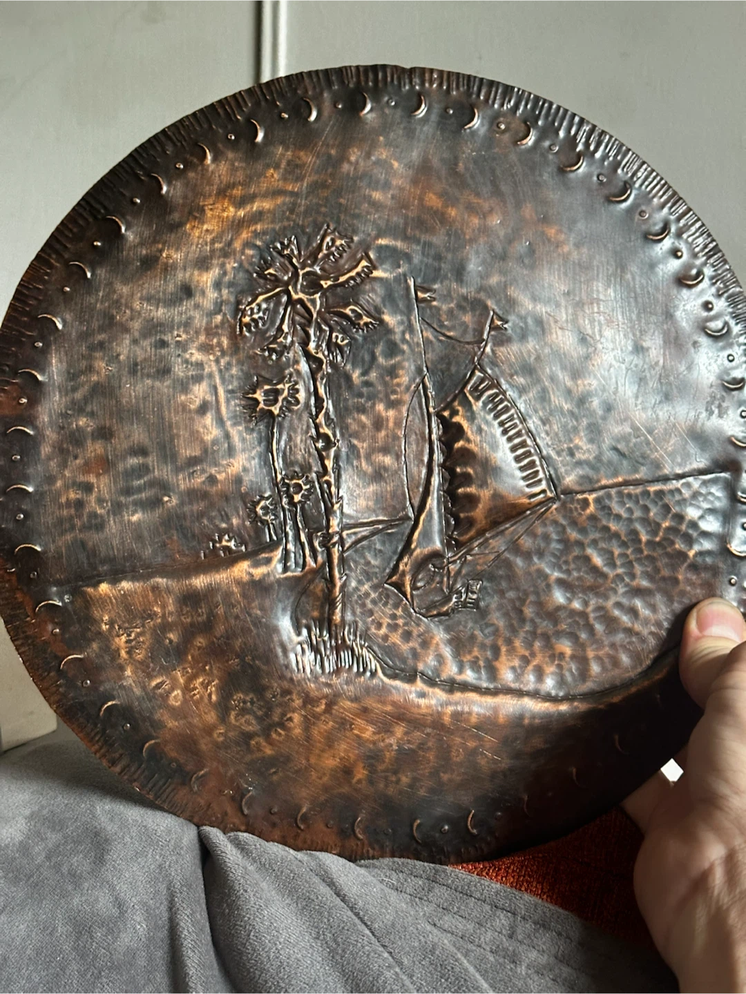 Vintage Hand Hammered Copper Wall Charger Plaque