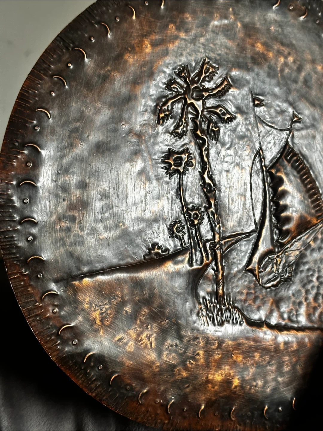 Vintage Hand Hammered Copper Wall Charger Plaque - photo 2