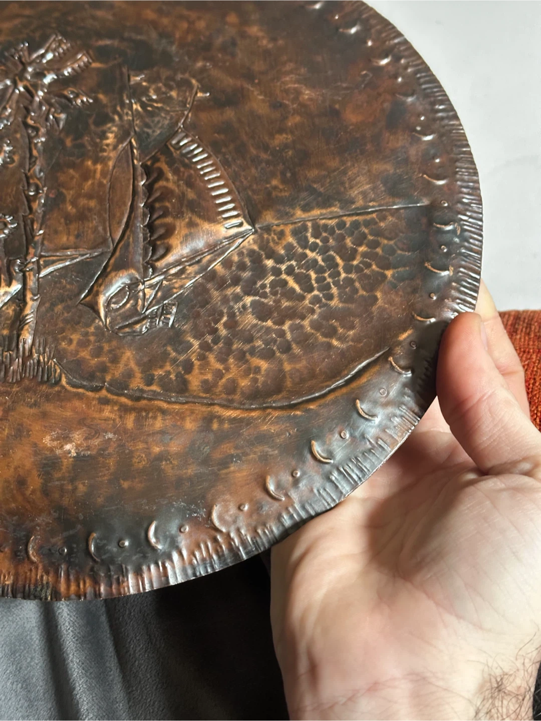 Vintage Hand Hammered Copper Wall Charger Plaque - photo 5
