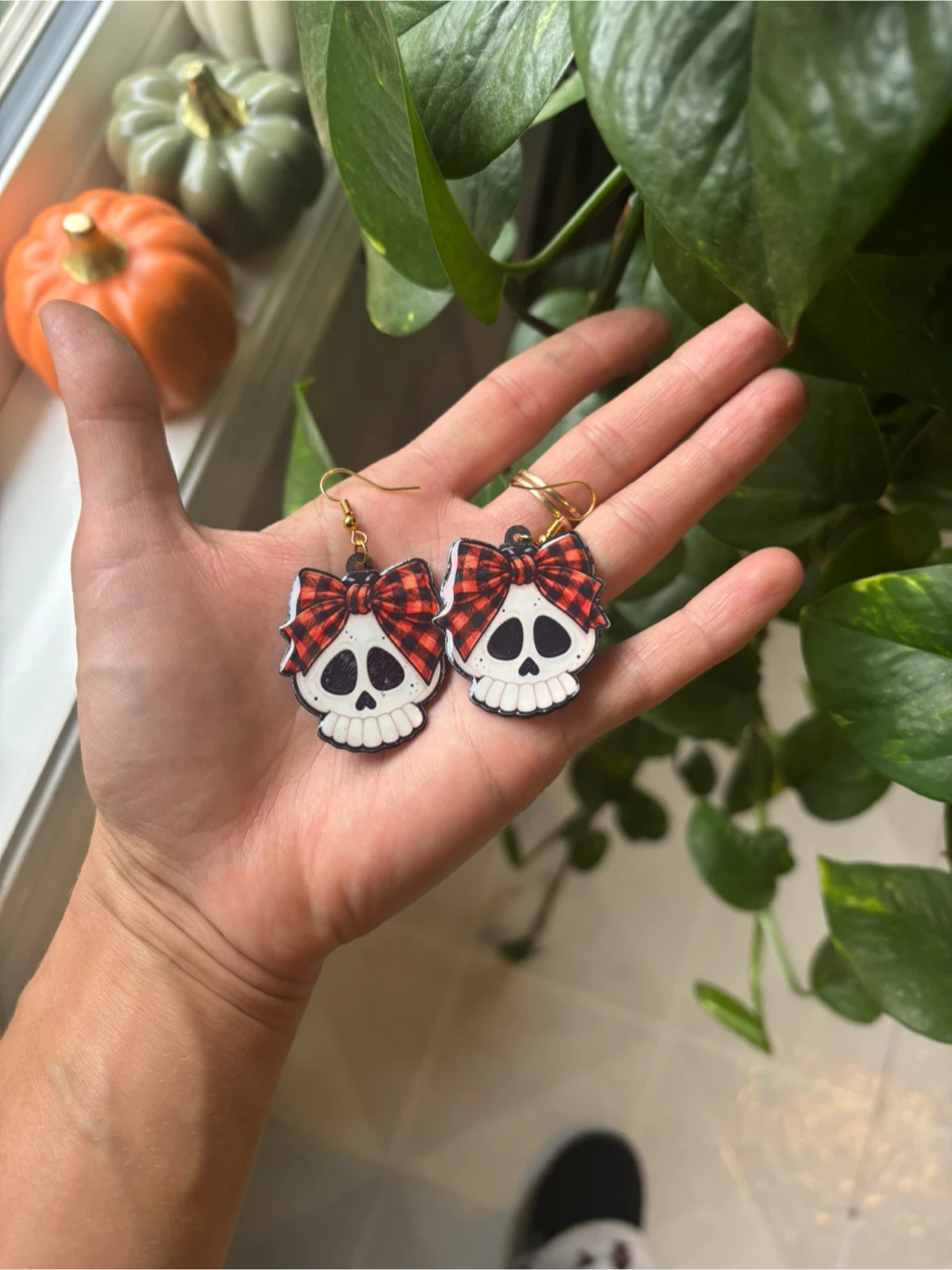 Skull and Plaid Bow Earrings