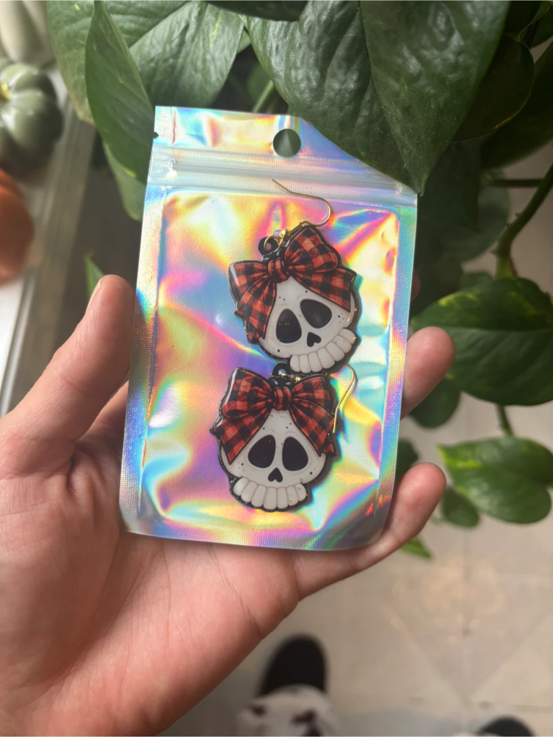 Skull and Plaid Bow Earrings - photo 2