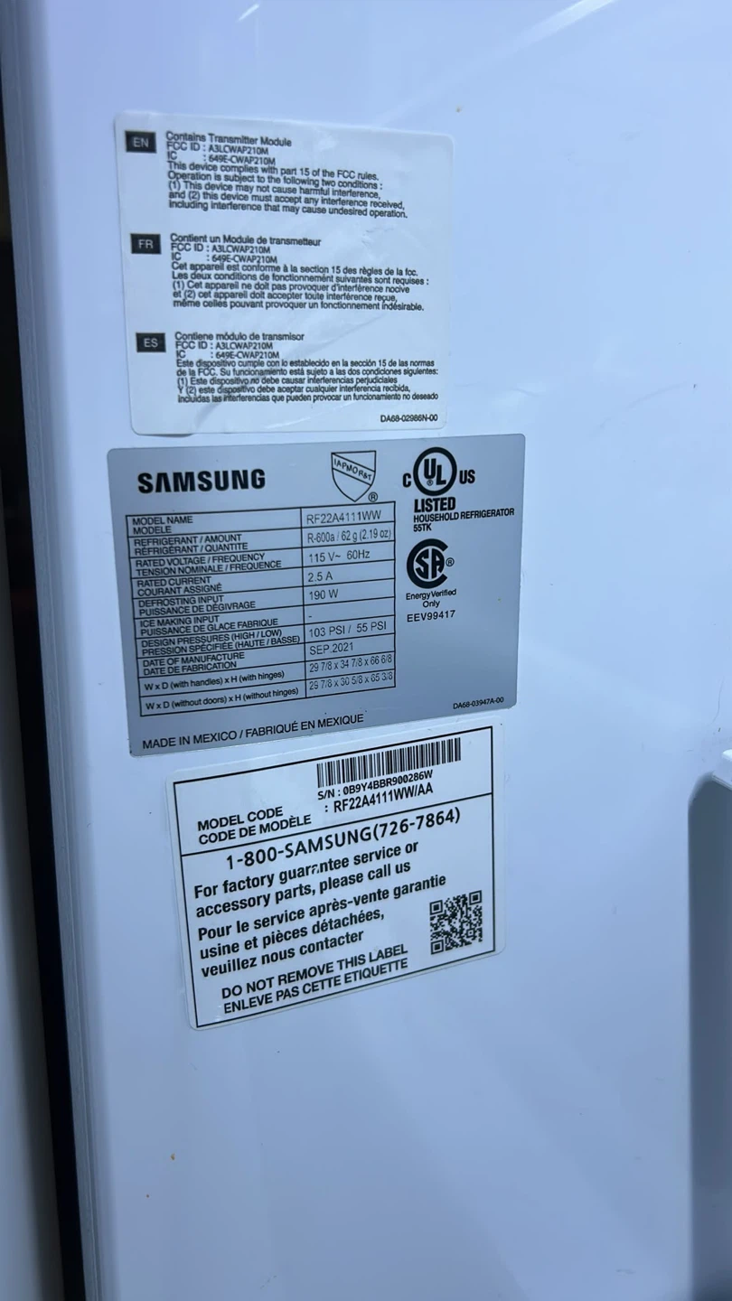 Samsung French Door Refrigerator RF22A4111WW