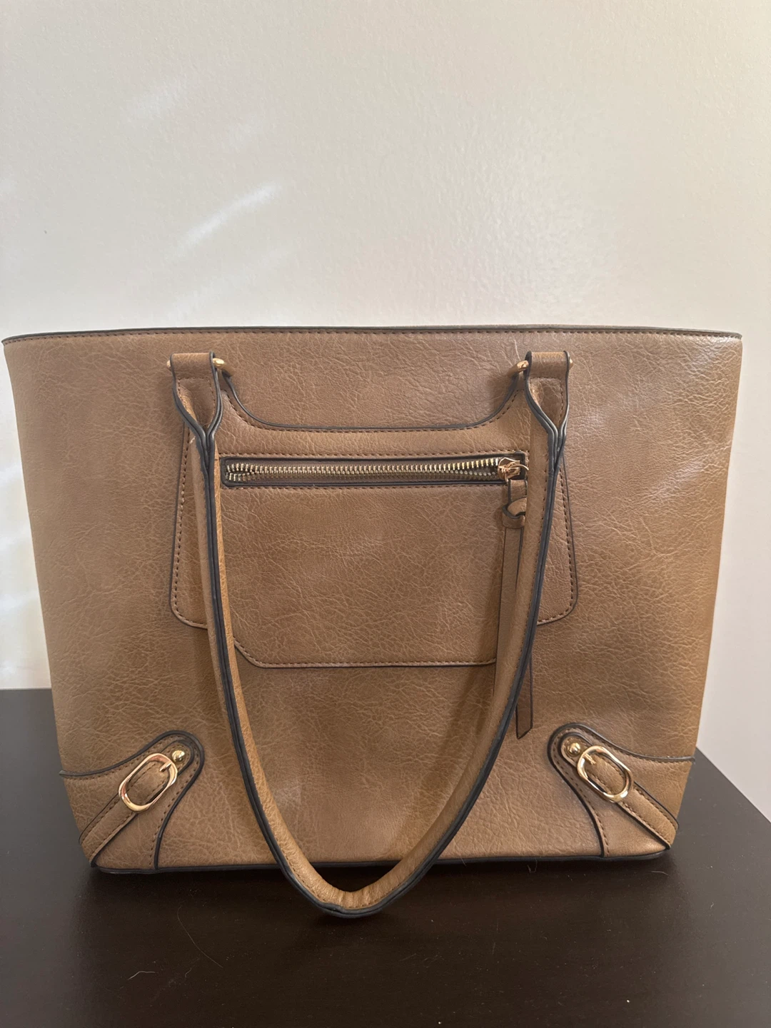 Tan Faux Leather Tote Bag