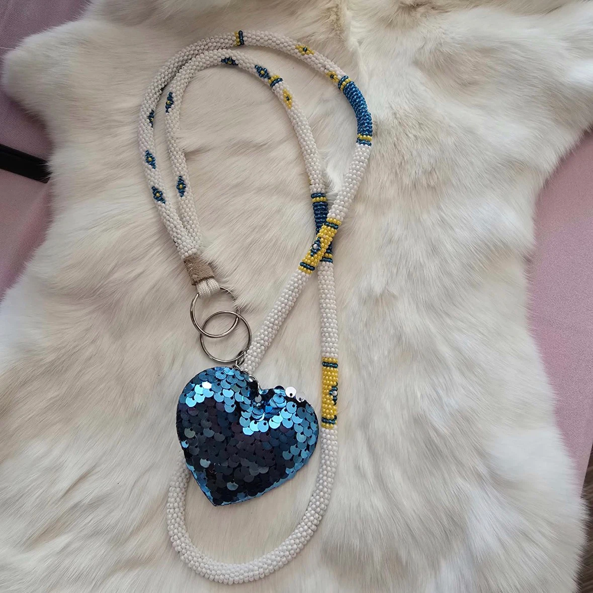 Beaded Lanyard with Sequin Heart