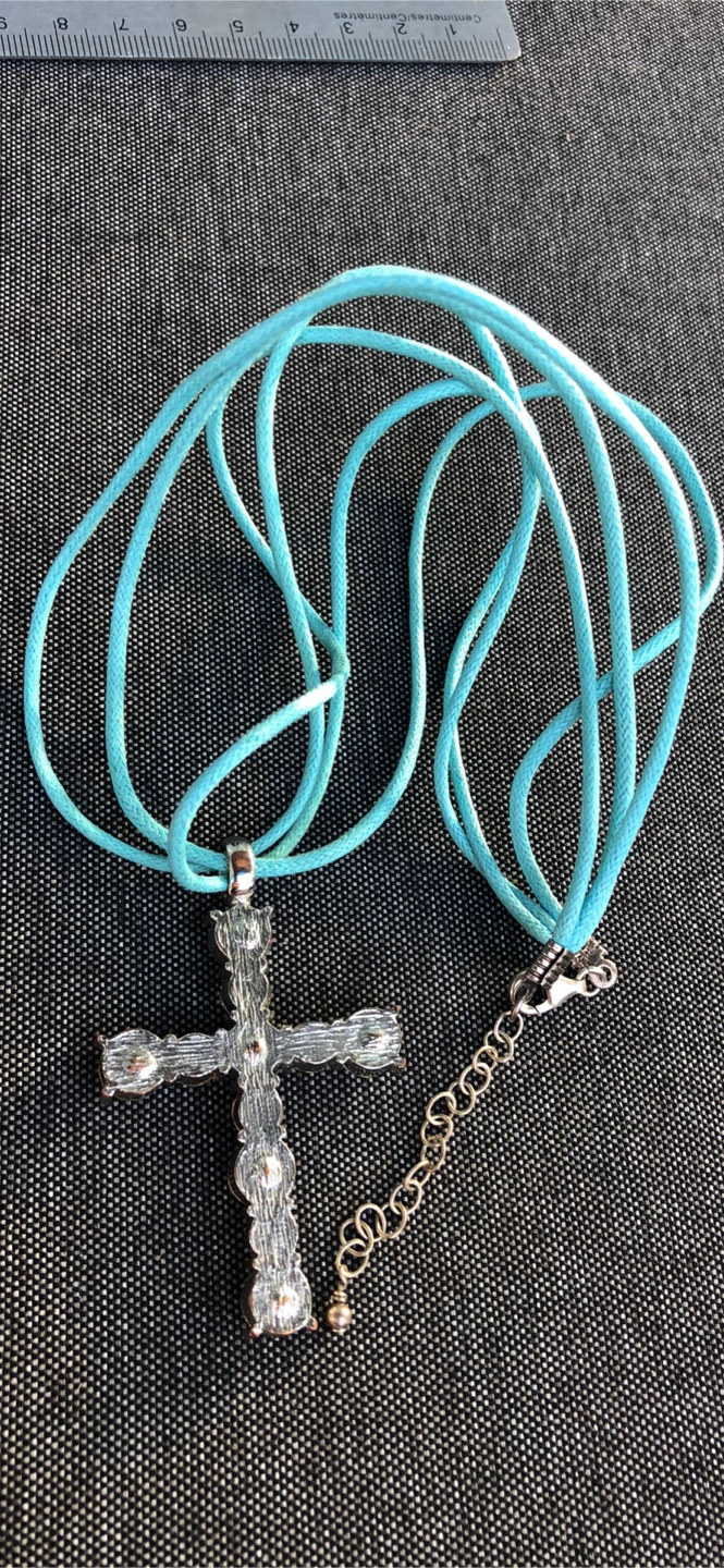 Big Rhinestone Cross Pendant with Blue Cord Necklace - photo 3
