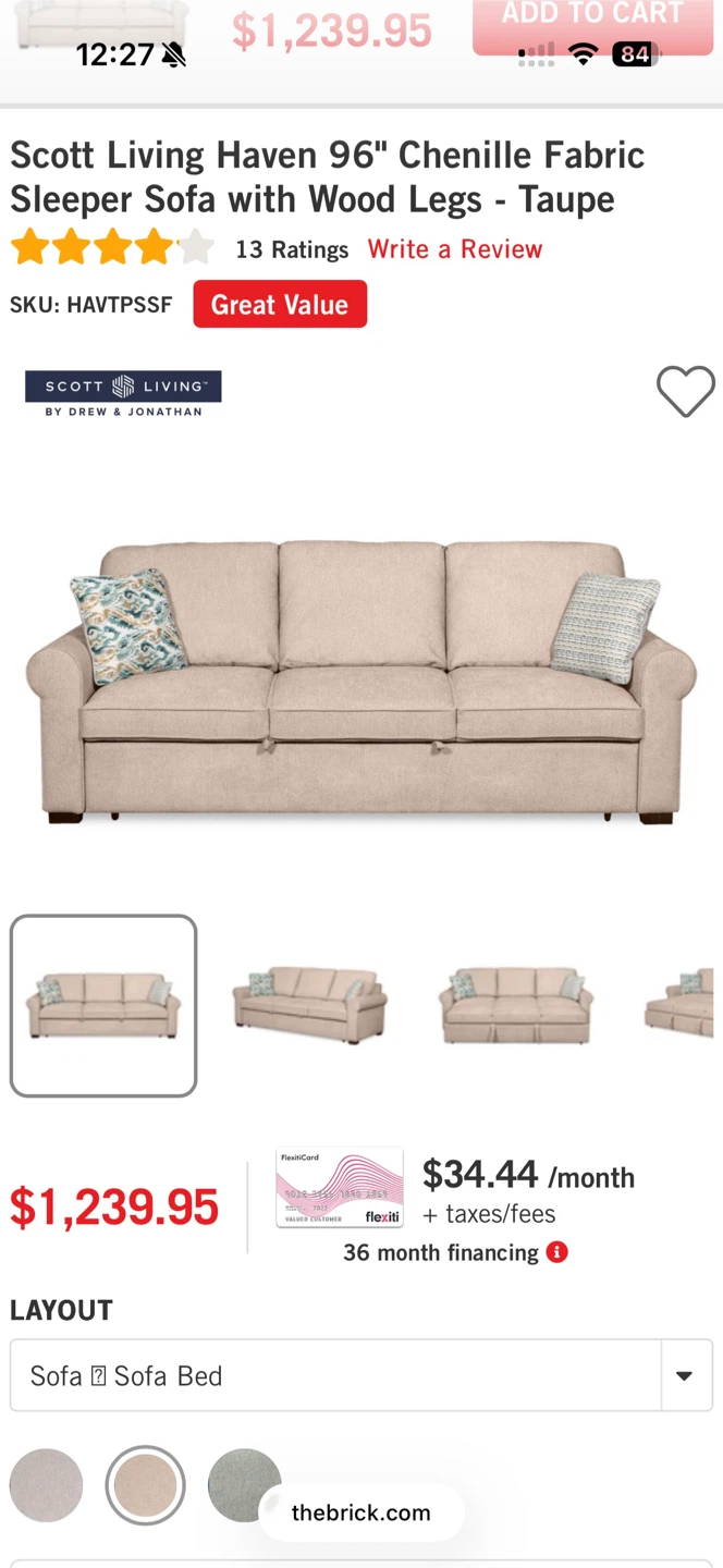Scott Living Haven 96" Chenille Fabric Sleeper Sofa - photo 3