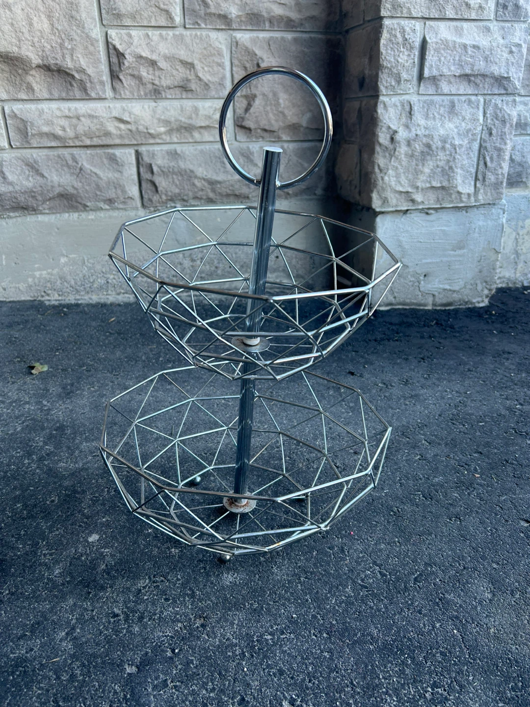 Two-Tier Geometric Metal Fruit Stand