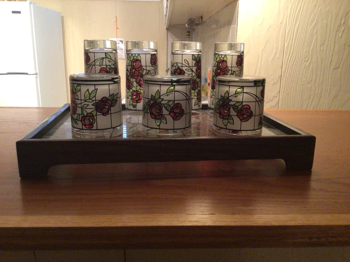 Cutler Stained Glass Rose Tray and Glass Set - photo 2
