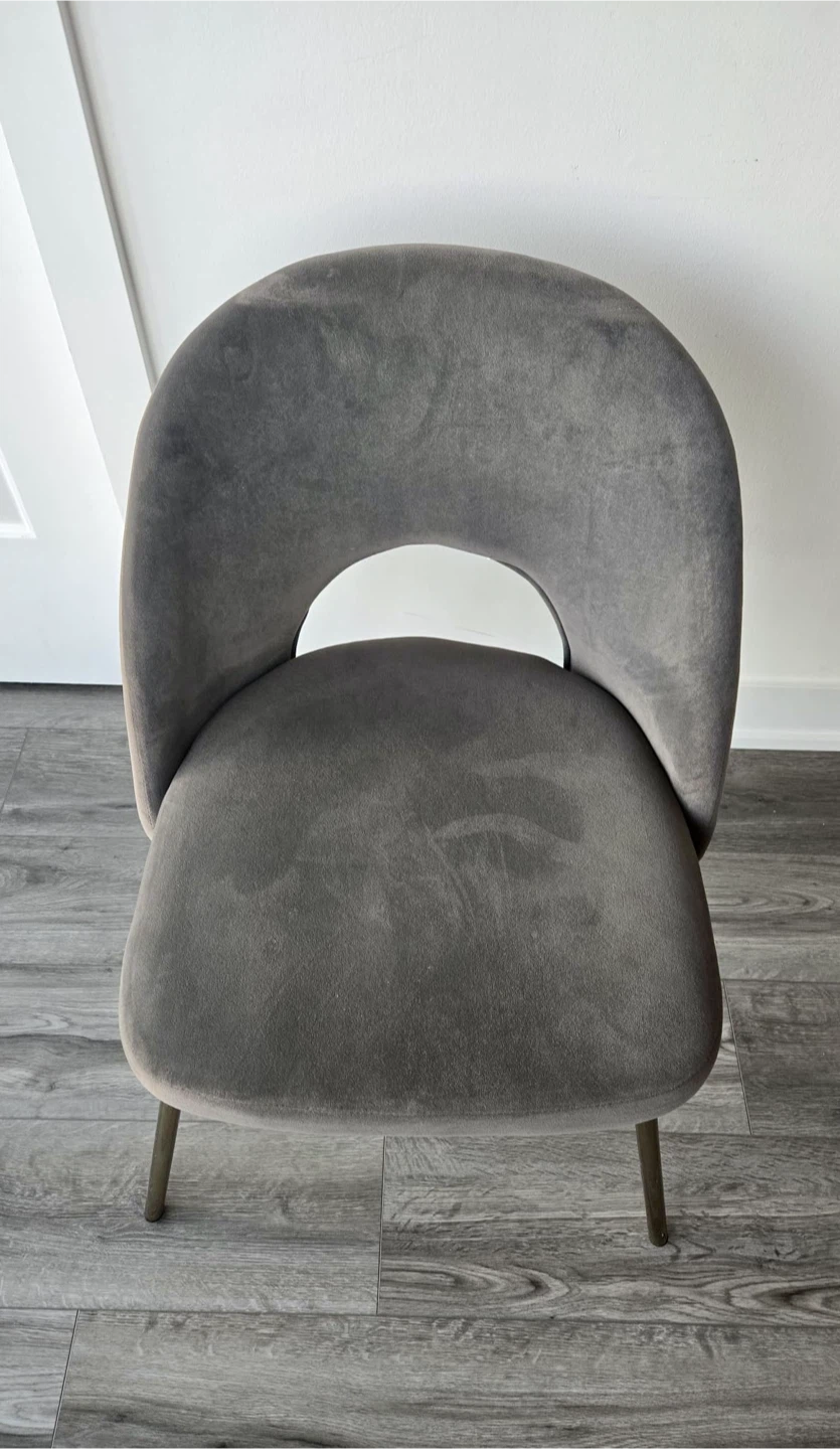 Grey Velvet Dining Chair with Gold Metal Legs