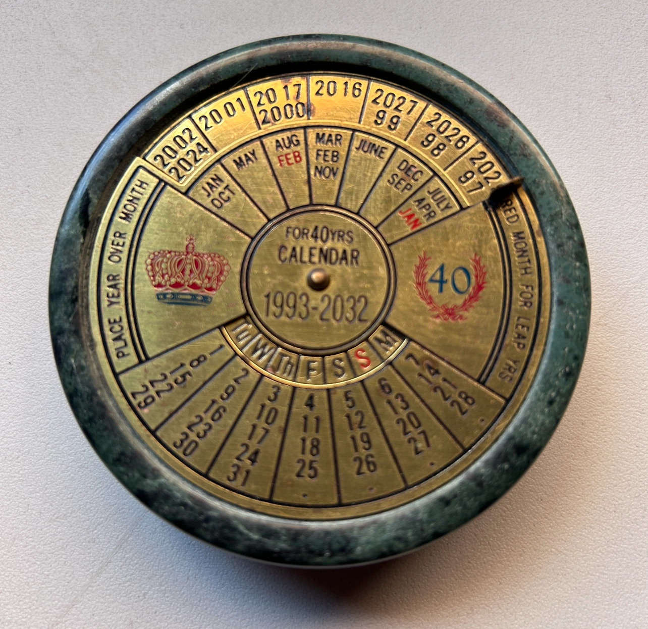 Vintage 1993-2032 Brass Perpetual Calendar