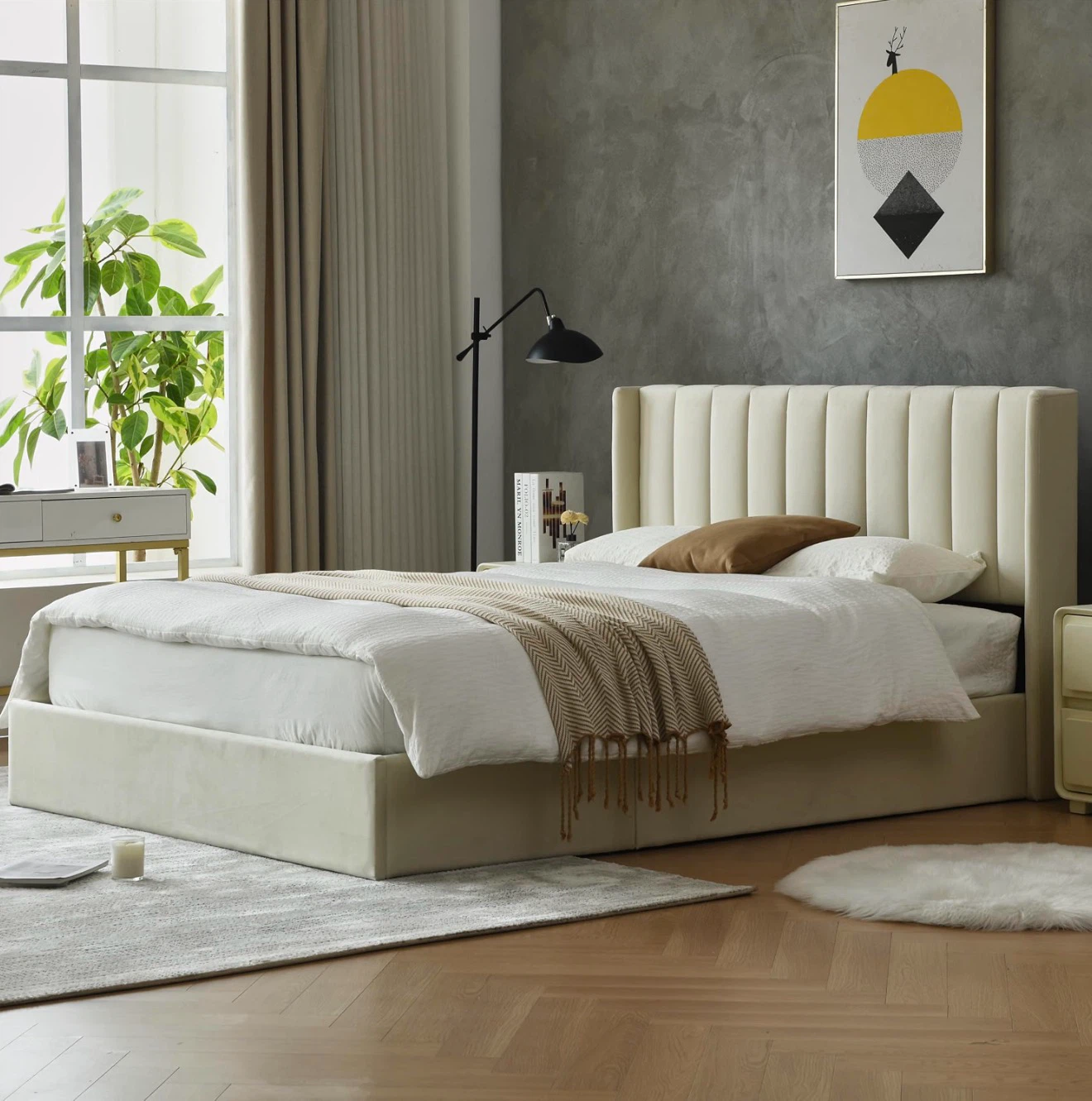 Cream Velvet Storage Bed