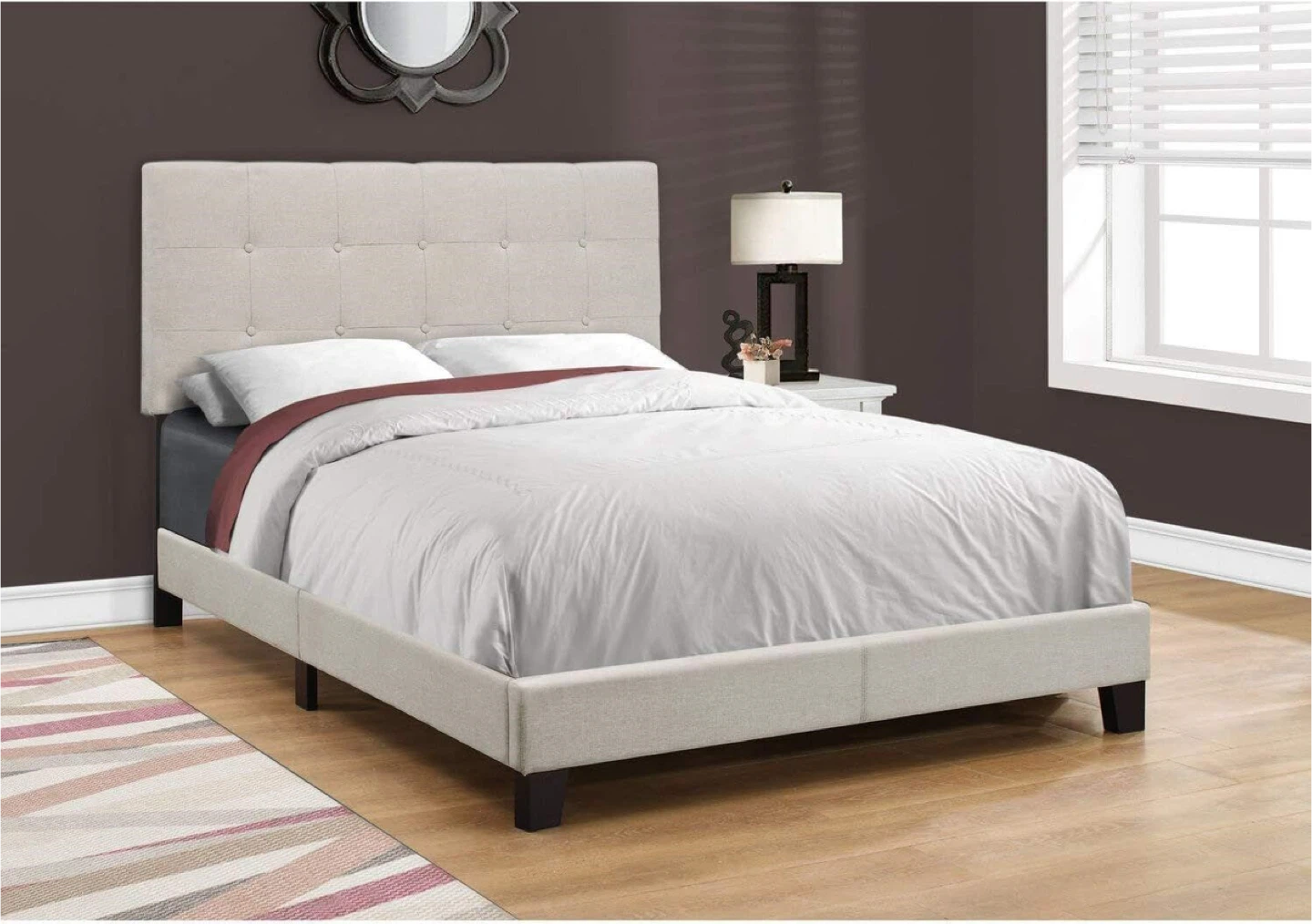 Full Size bed frame, Beige Linen Look