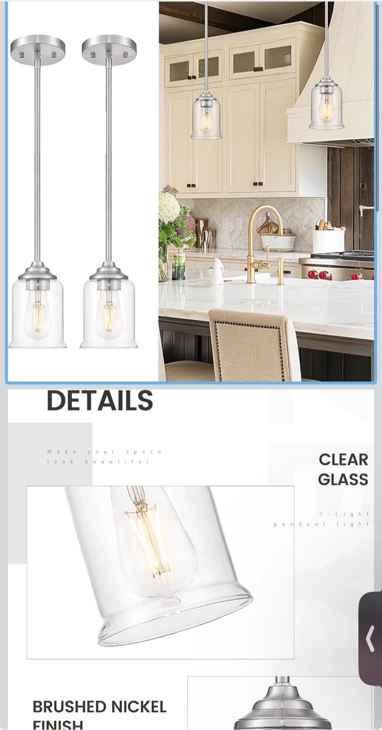 Brushed Nickel Pendant Light 2-Pack - photo 2