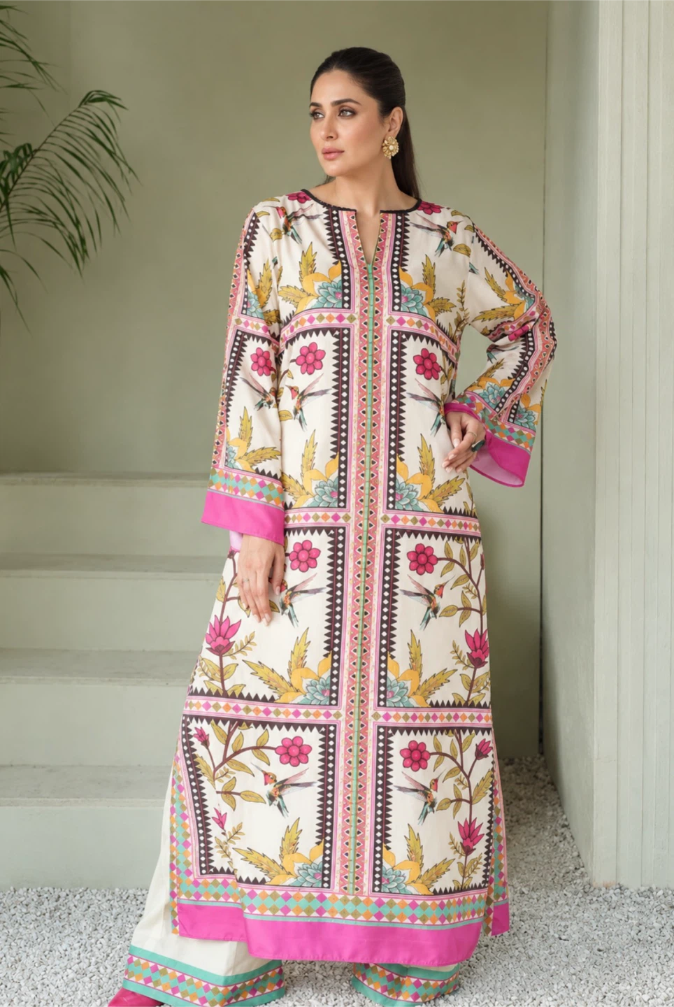 2 Piece Floral Print Kurta and Trousers Set