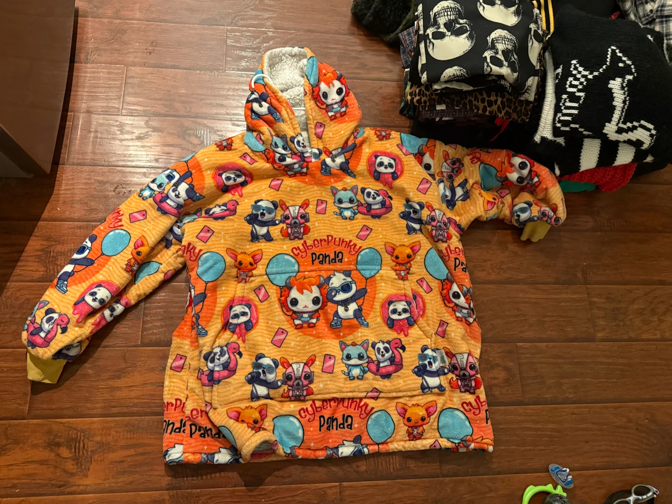 Cyberpunky Panda Hooded Blanket