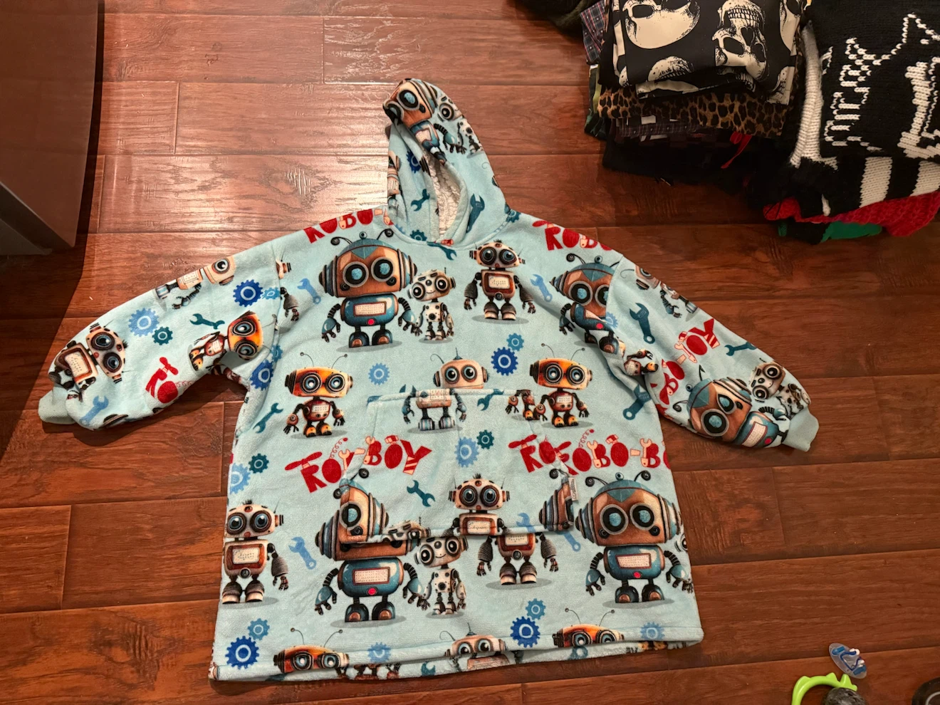 Kids Robot Fleece Hoodie Blanket