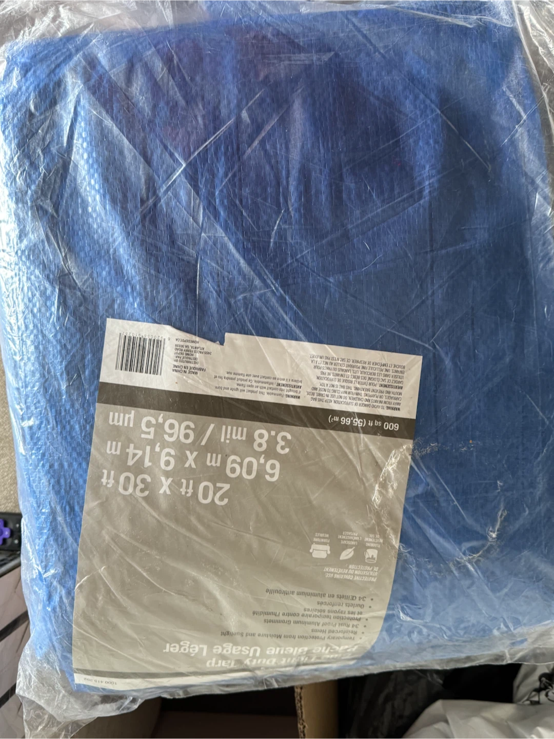 Home Depot Blue Light Duty Tarp 12’ x 16’ and 20’ x 30’