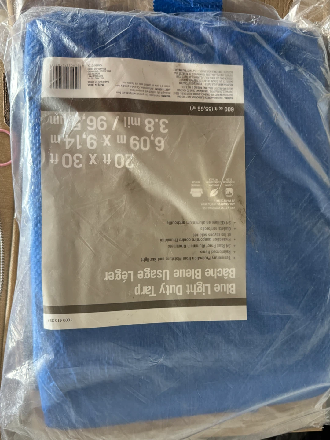 Home Depot Blue Light Duty Tarp 12’ x 16’ and 20’ x 30’ - photo 3
