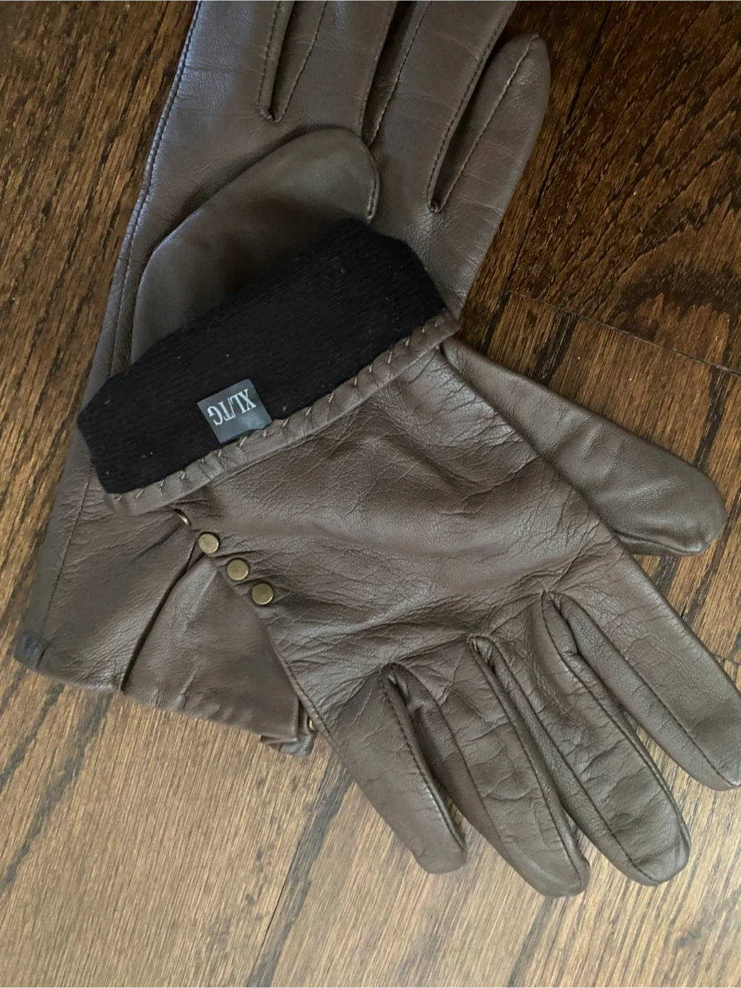 New Brown 100% Leather Lined Stud Detail Gloves - photo 3