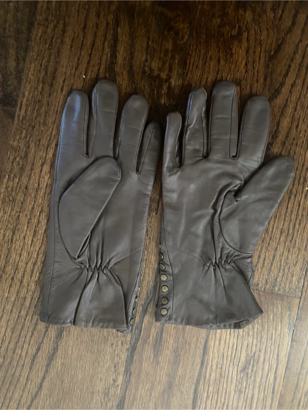 New Brown 100% Leather Lined Stud Detail Gloves - photo 4