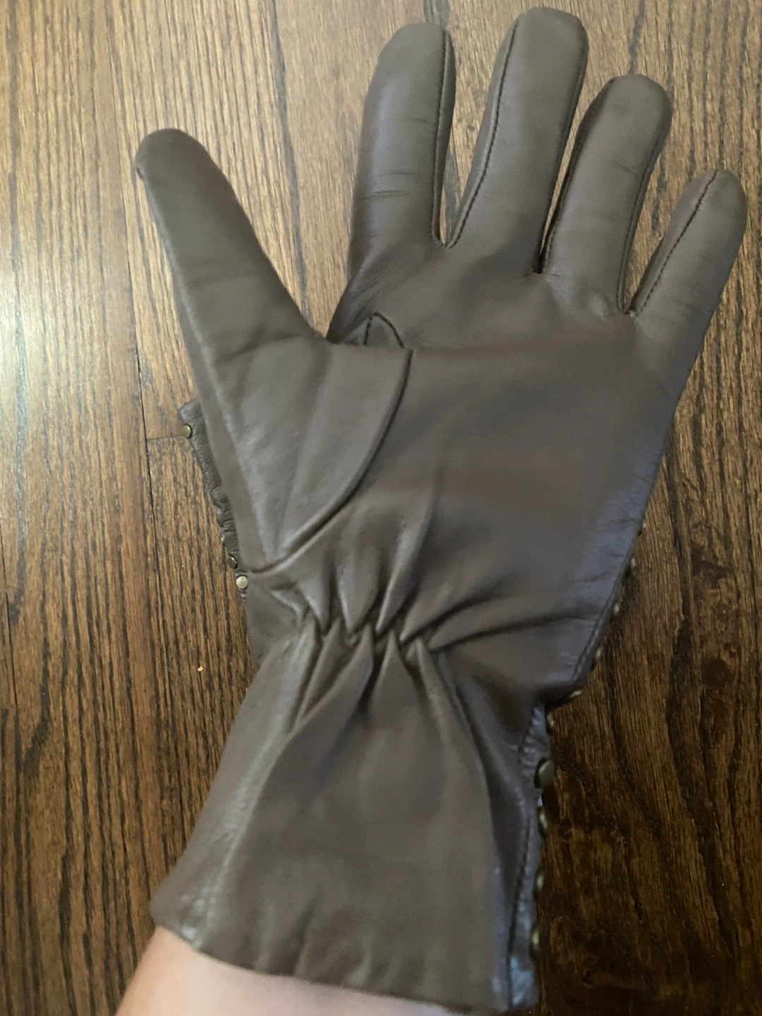 New Brown 100% Leather Lined Stud Detail Gloves - photo 5
