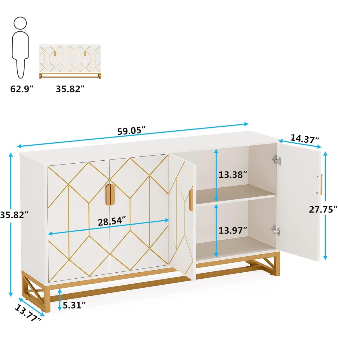 White and Gold Geometric Sideboard - photo 2