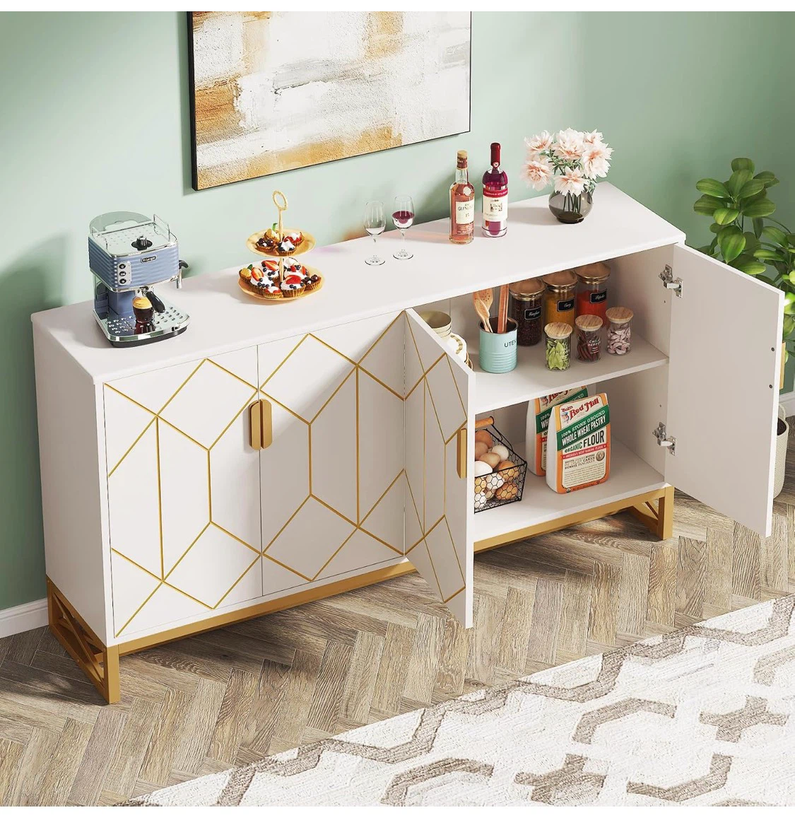 White and Gold Geometric Sideboard - photo 4