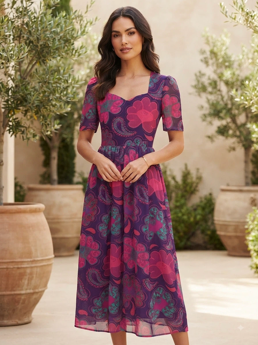 Floral Paisley Midi Dress