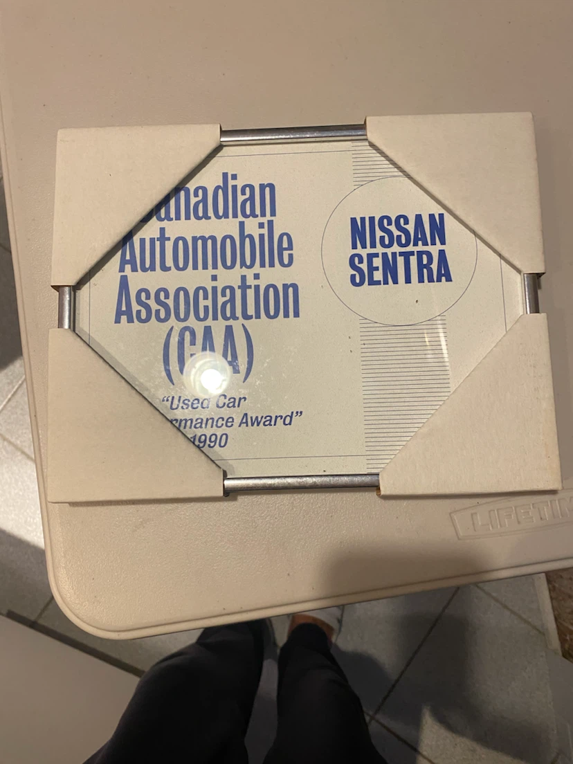 Vintage 1990 Nissan Sentra CAA Award Plaque