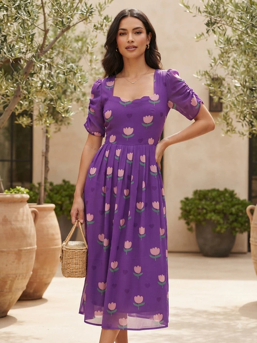 Purple Tulip Print Dress - photo 4