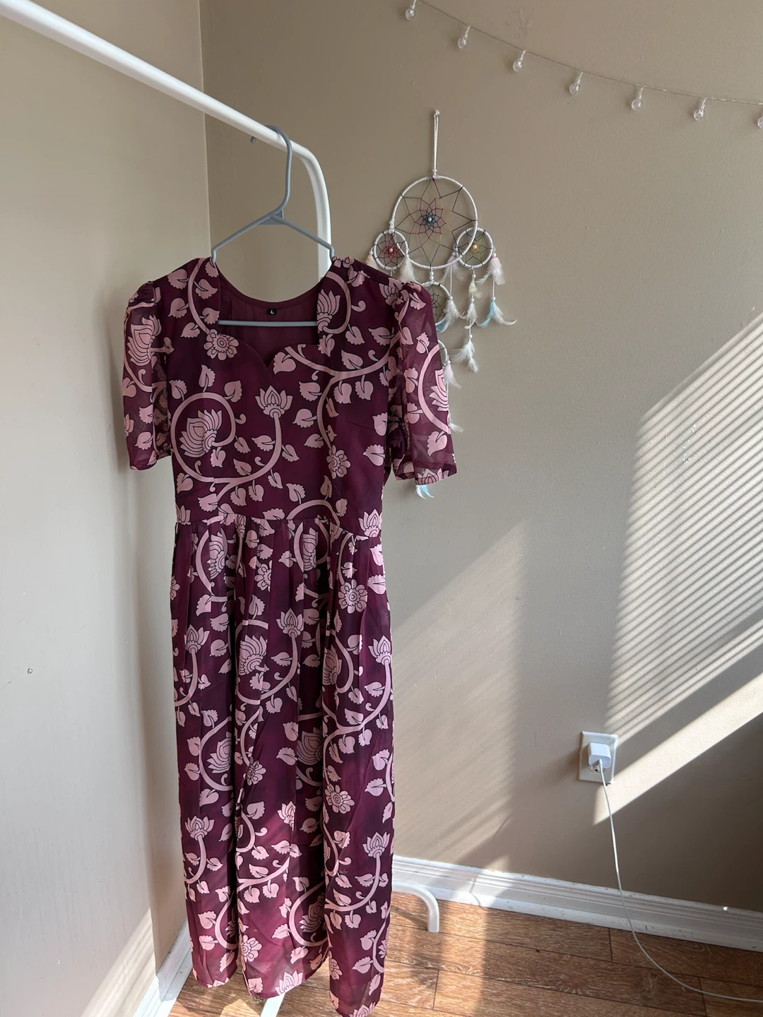 Floral Print Midi Dress - Burgundy - photo 2