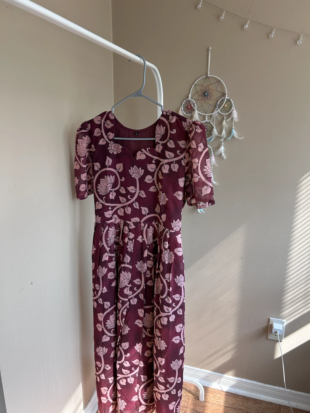 Floral Print Midi Dress - Burgundy - photo 3