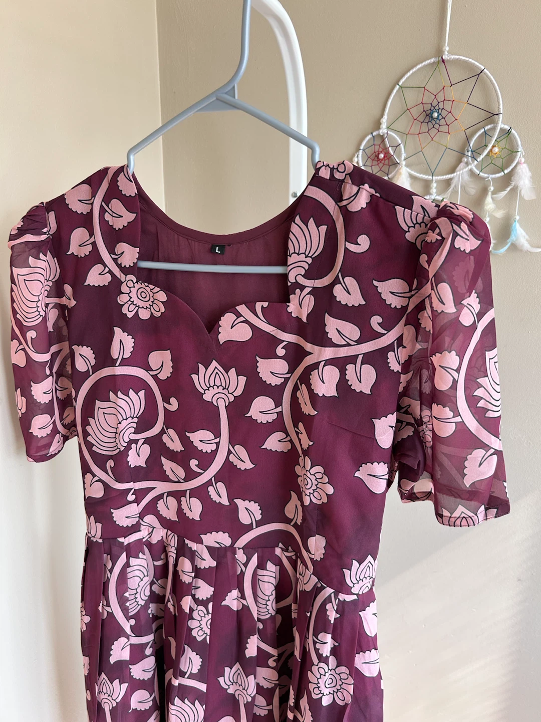 Floral Print Midi Dress - Burgundy - photo 4