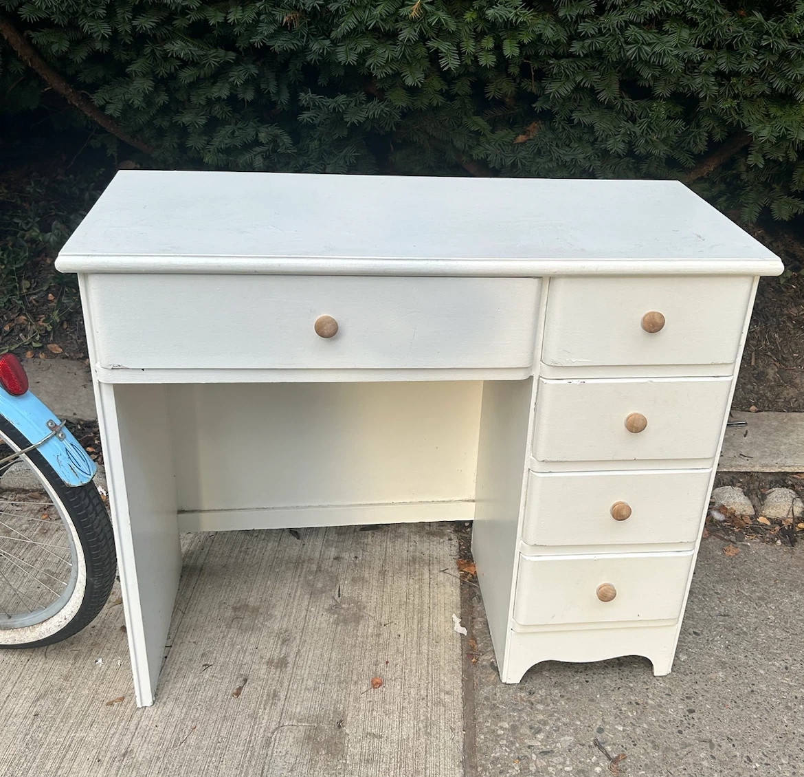 White painted wooden desk with storage