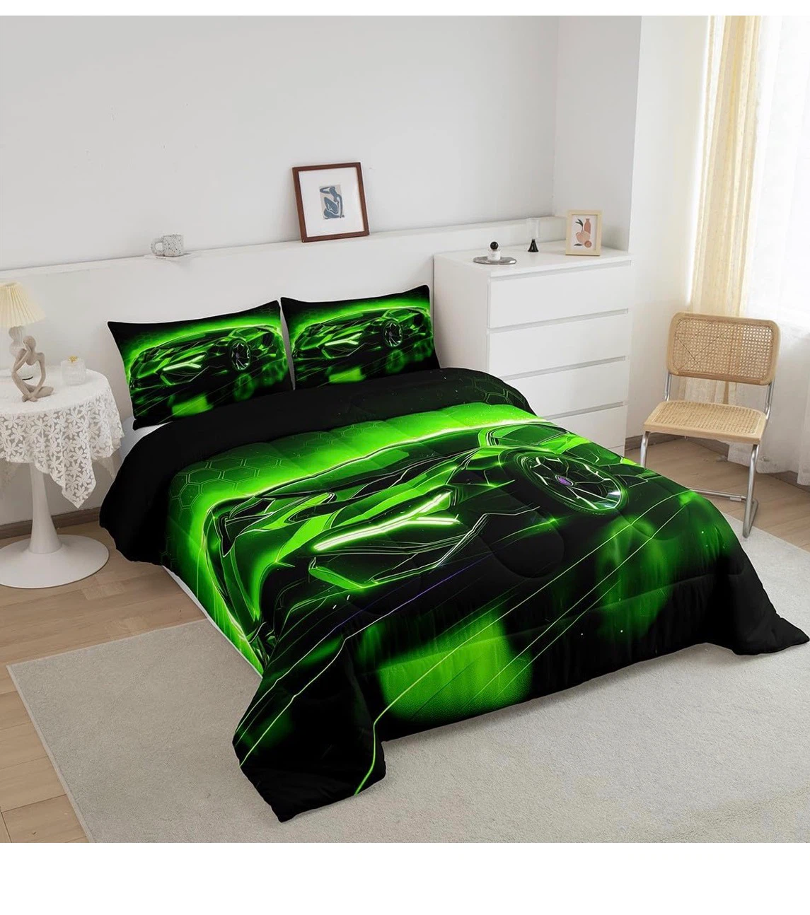 (KING size) Neon Green Sports Car Bedding Set - photo 2