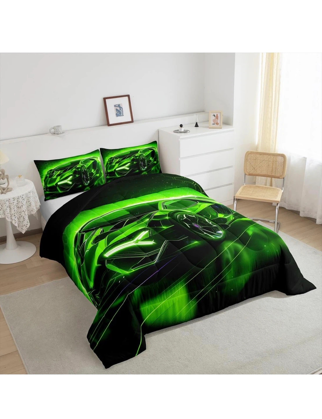 (KING size) Neon Green Sports Car Bedding Set - photo 3