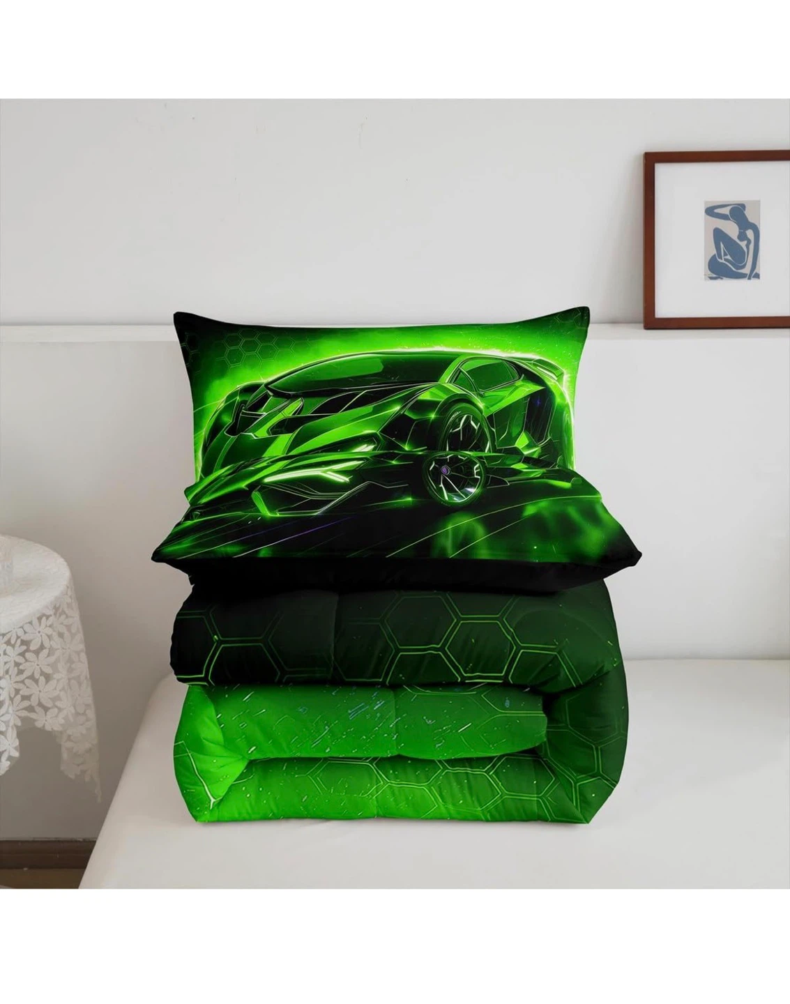 (KING size) Neon Green Sports Car Bedding Set - photo 4