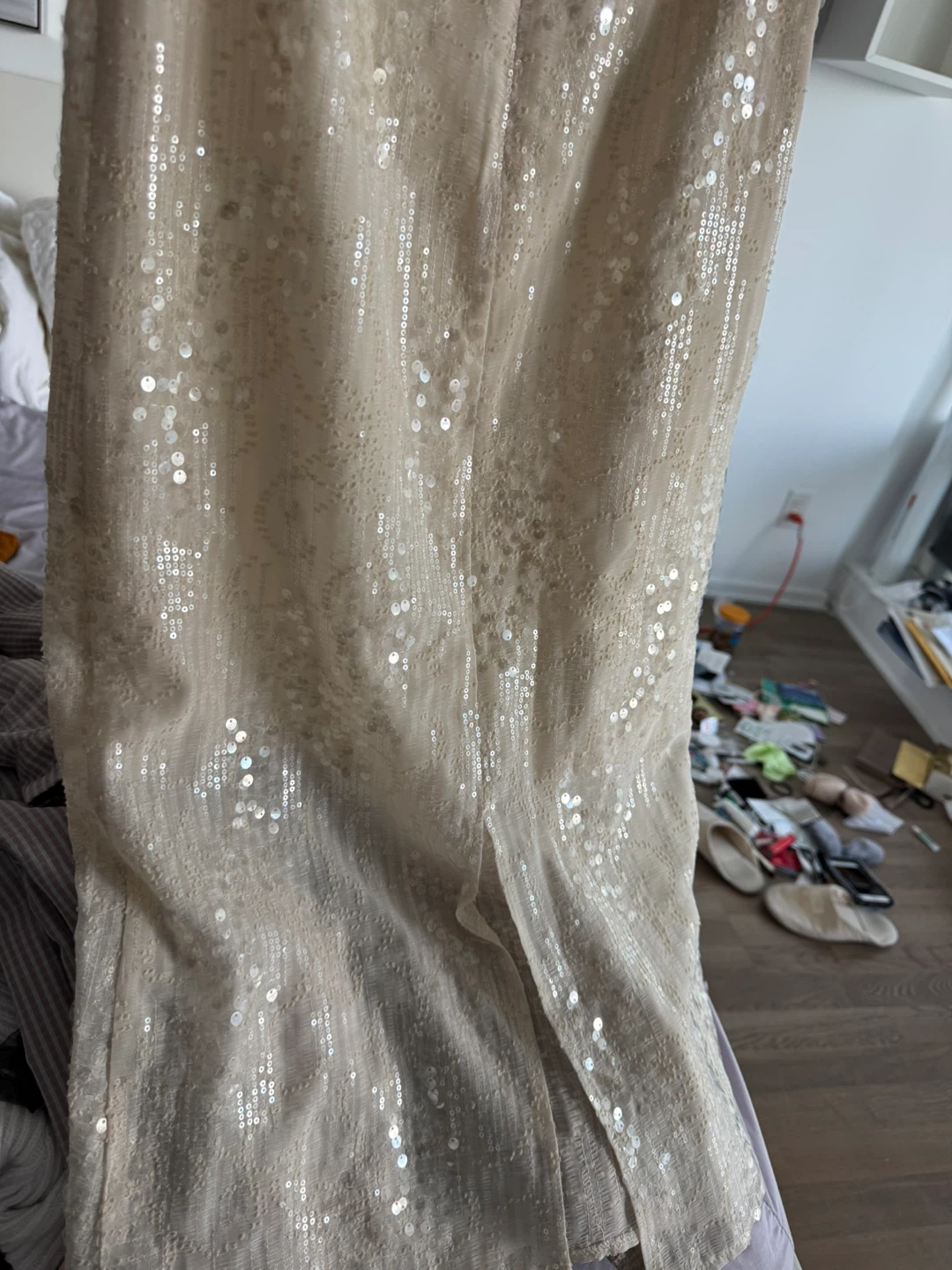 Beige Sequin Midi Skirt