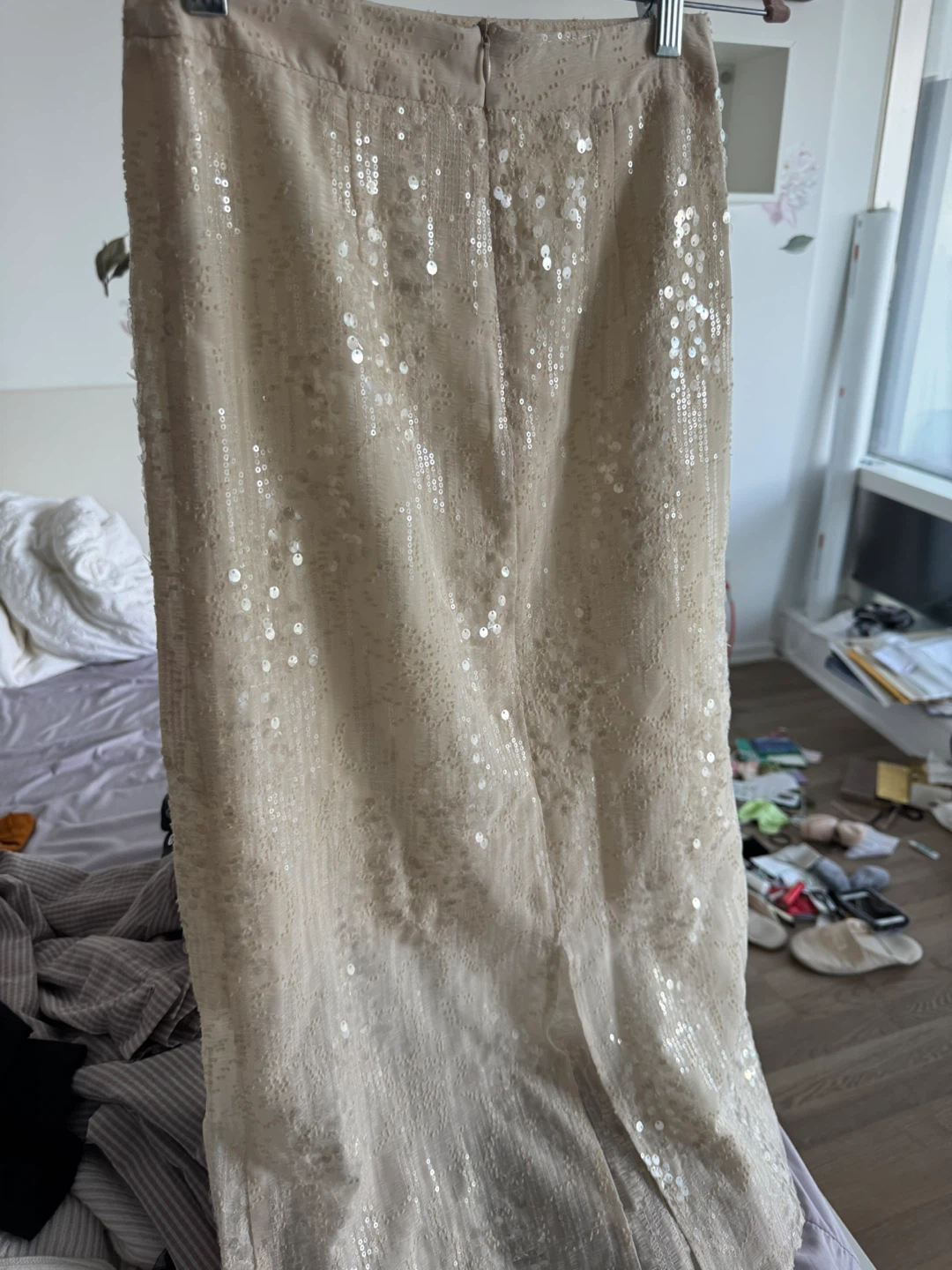 Beige Sequin Midi Skirt - photo 3
