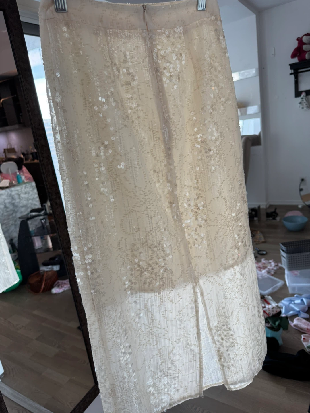 Beige Sequin Midi Skirt - photo 4
