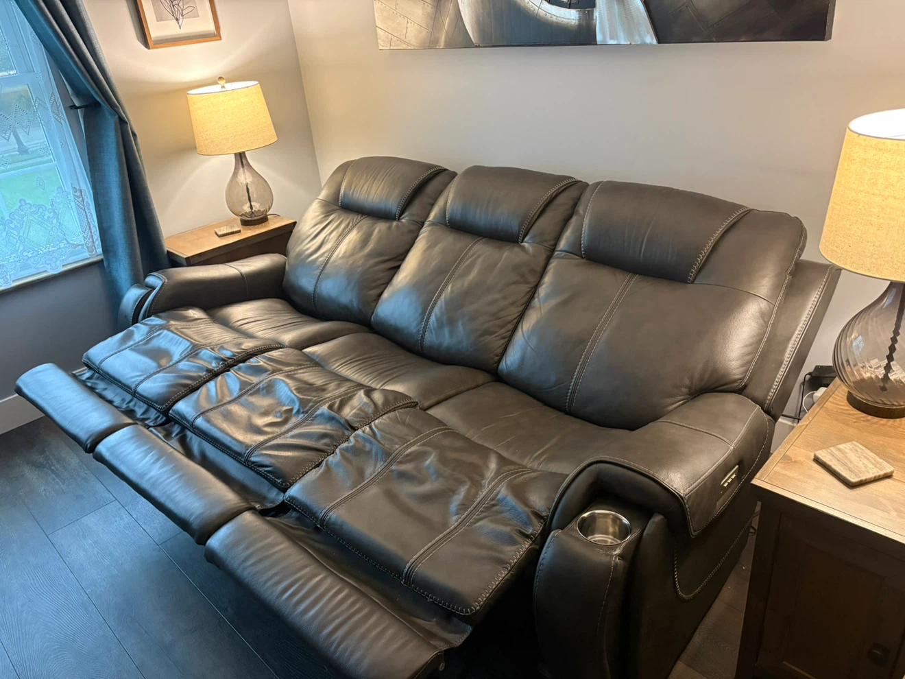 Dark Gray Leather Reclining Sofa