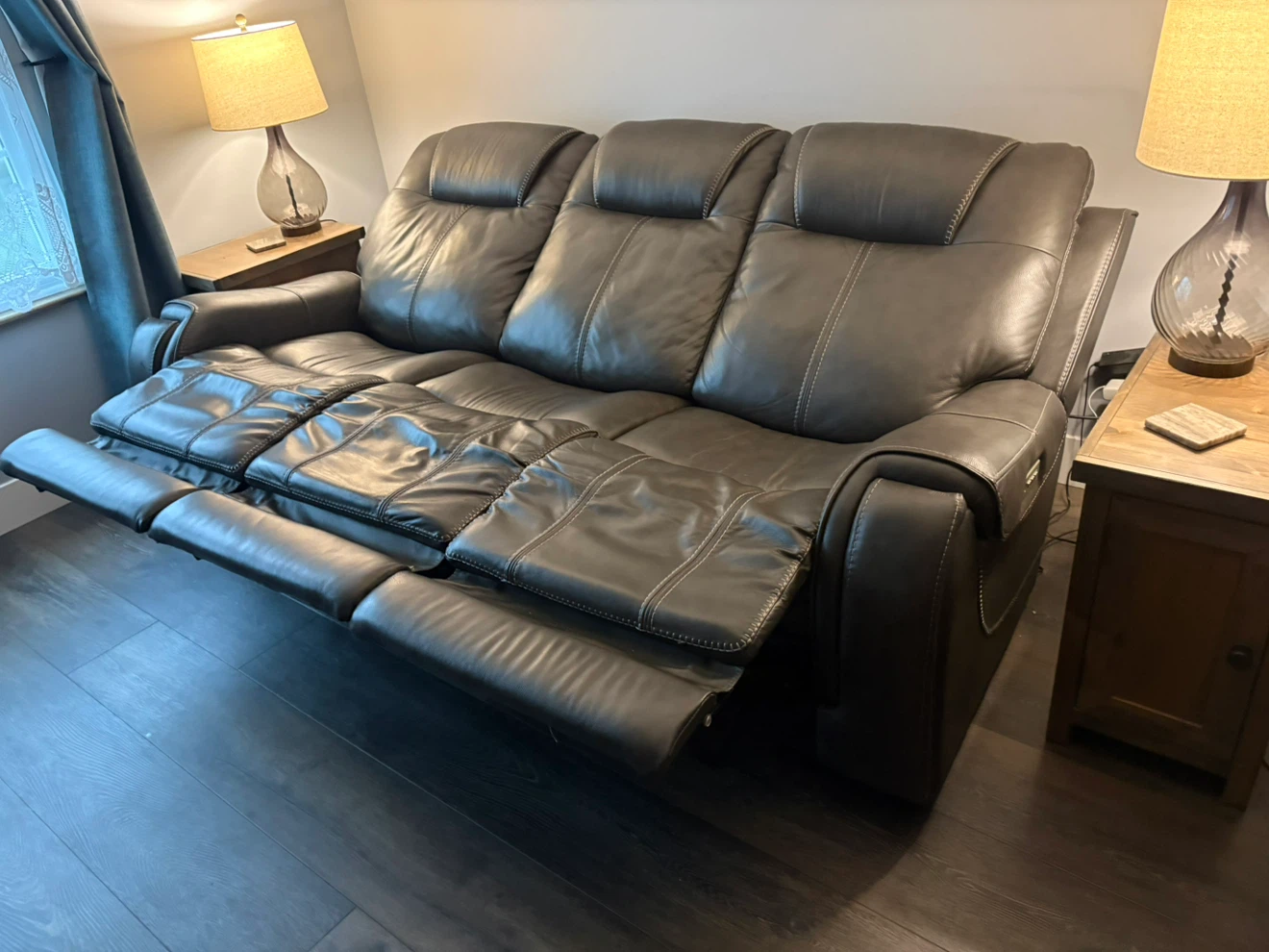 Dark Gray Leather Reclining Sofa - photo 2