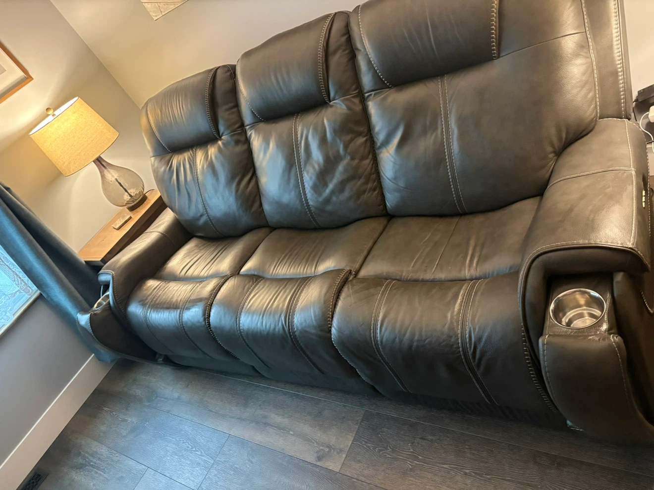 Dark Gray Leather Reclining Sofa - photo 3
