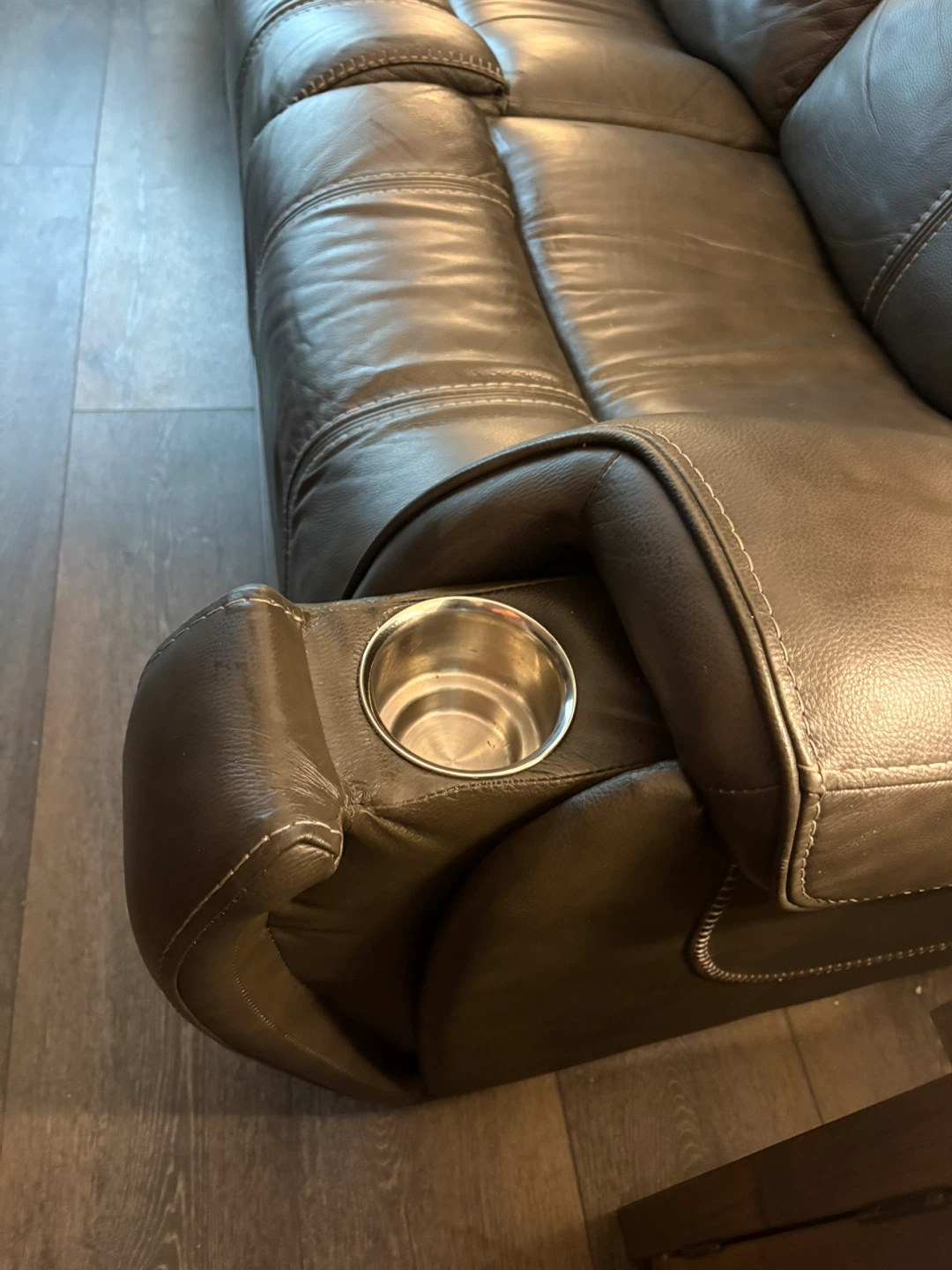 Dark Gray Leather Reclining Sofa - photo 4