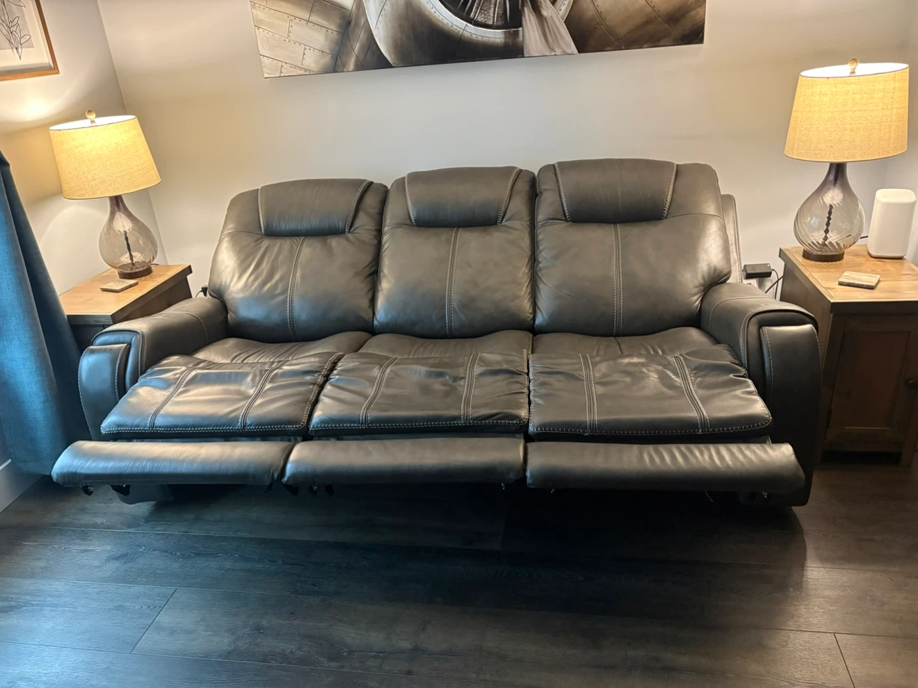 Dark Gray Leather Reclining Sofa - photo 5